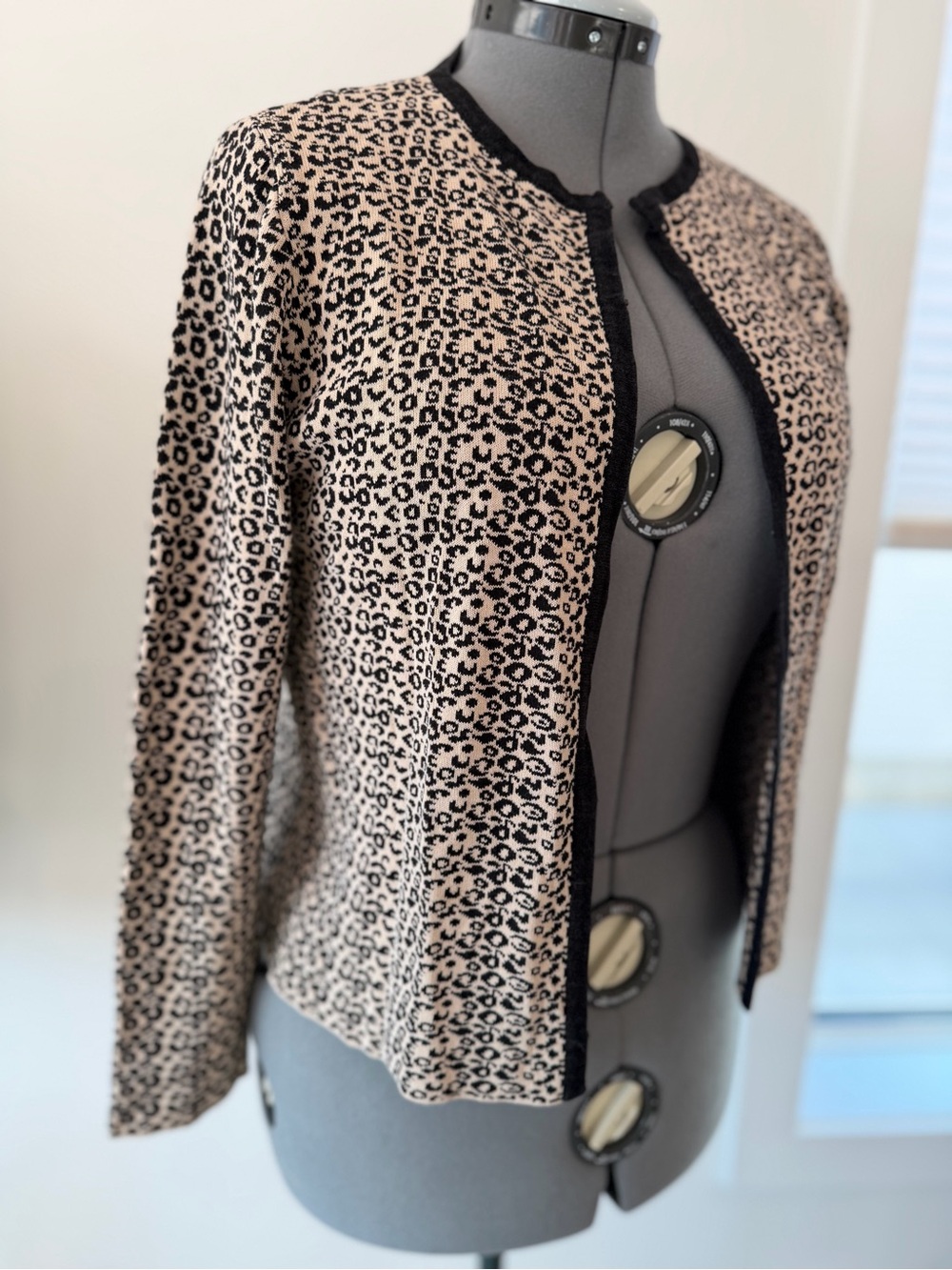 Women's Leopard-Print Open Front Blazer in Beige and Black